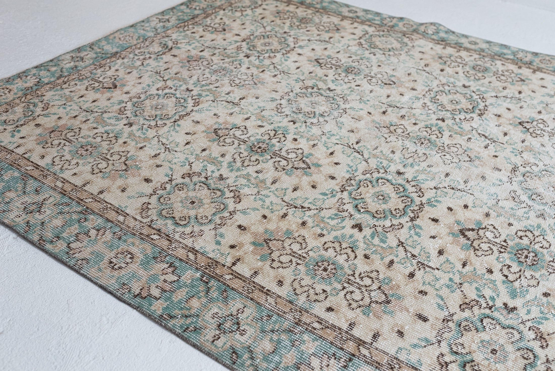 6&#39;2 x 10&#39;0 | Muted Aqua Large Vintage Rug | C-2808