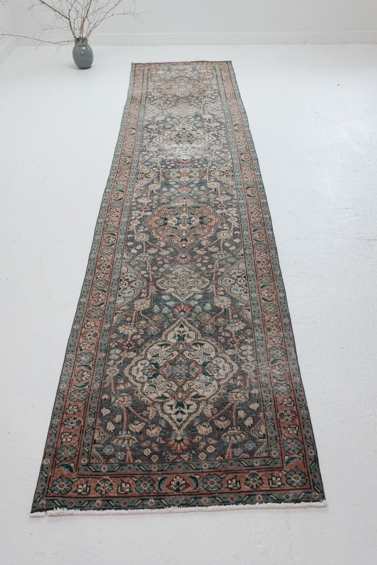 2&#39;7 x 12&#39;2 | Colorful Tabriz Vintage Runner | R-3303