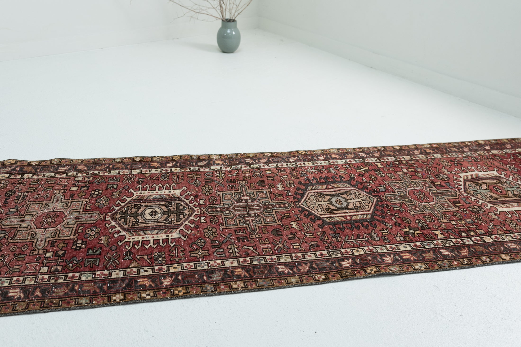 2&#39;7 x 16&#39;1 | Long Muted Red Runner | Designers R-2821