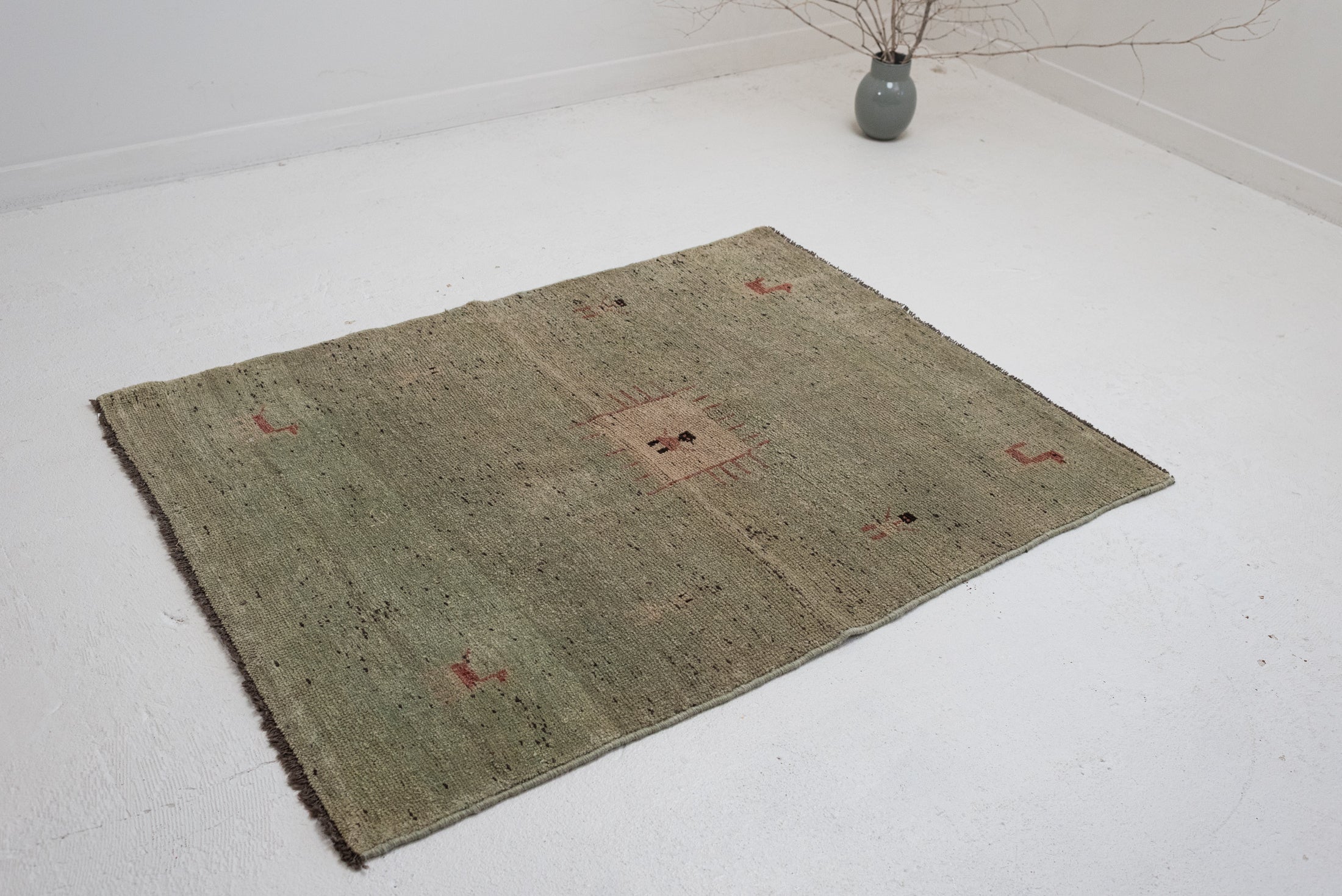 3&#39;7 x 4&#39;10 | Vintage Green Gabbeh Rug | G-3761