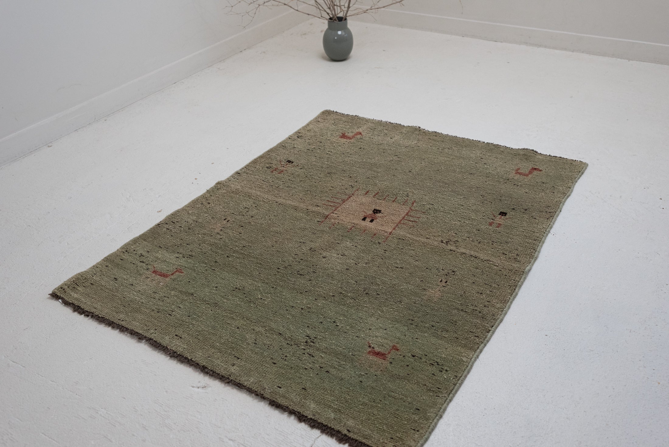 3&#39;7 x 4&#39;10 | Vintage Green Gabbeh Rug | G-3761